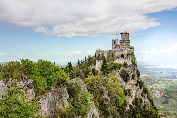 Republika San Marino Pejzaż Guaita Starożytnej Fortecy Najstarsza Trzech Wież — Zdjęcie stockowe