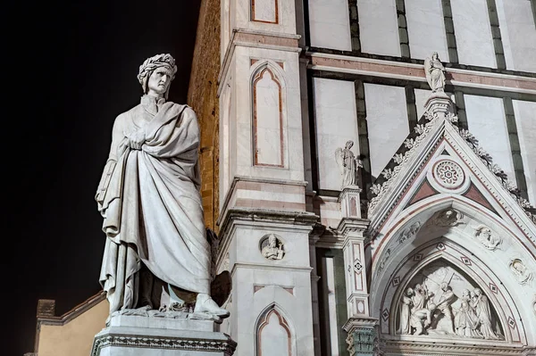 Estatua Del Poeta Italiano Dante Frente Catedral Santa Croce Florencia — Foto de Stock