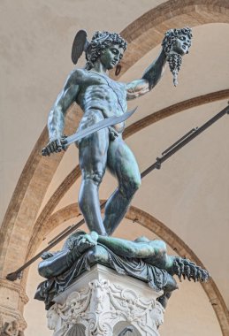 Perseus Medusa, Floransa, İtalya Benvenuto Cellini ünlü bronz heykelin baş ile