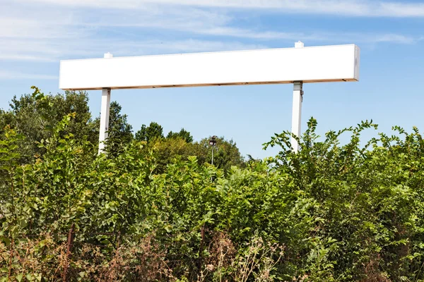 Blank Billboard Green Trees Bushes Sky Background Isolated White — стоковое фото