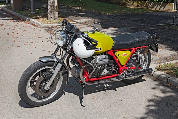 vintage motorcycle Moto Guzzi V7 Sport, a rare red frame (pre-series of 150 units, 1971) at XXIX rally 