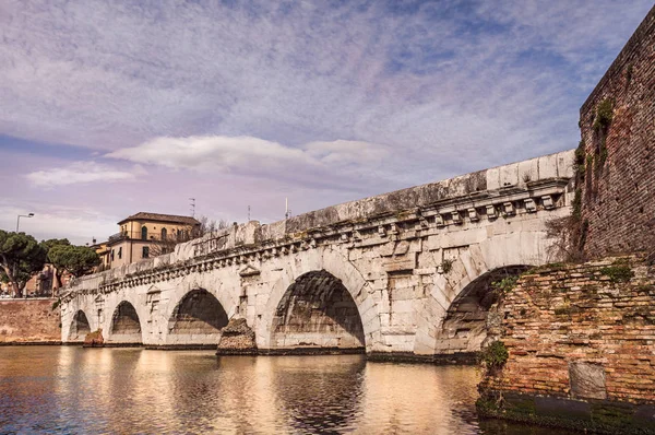 Rimini Emilia Romagna Olaszország Ősi Római Diadalívet Tiberius Híd Történelmi — Stock Fotó