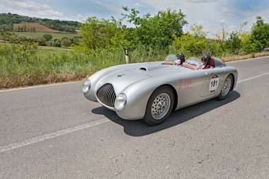vintage sport car Veritas Comet RS (1949) runs in historical race Mille Miglia, on May 17, 2014 in Colle di Val d'Elsa, SI, Italy clipart