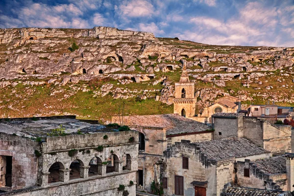 Matera Basilicata Itália Paisagem Pôr Sol Pitoresca Cidade Velha Chamada — Fotografia de Stock