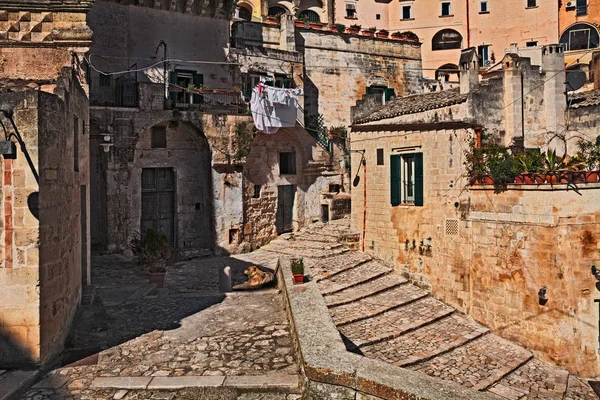 Matera Basilicata Talya Pitoresk Köşe Eski Evler Eski Şehir Olarak — Stok fotoğraf