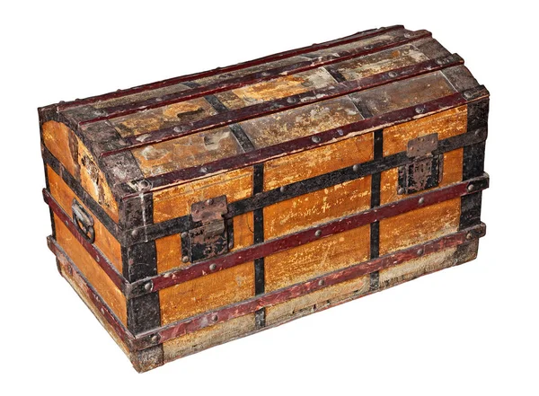 Old Worn Trunk Made Waxed Canvas Wood Metal Protection Isolated — Stock Photo, Image