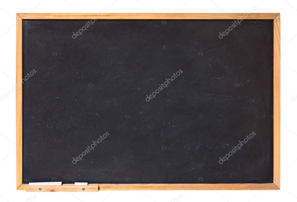 blank blackboard with wooden frame and chalk - empty chalkboard isolated with clipping path