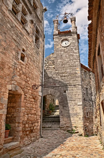 Lacoste Vaucluse Provenza Francia Campanario Torre Del Reloj Casco Antiguo — Foto de Stock