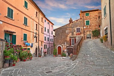 Castagneto Carducci, Leghorn, Tuscany, Italy: picturesque ancient corner in the old town of the village where he lived the Italian poet Giosue Carducci clipart