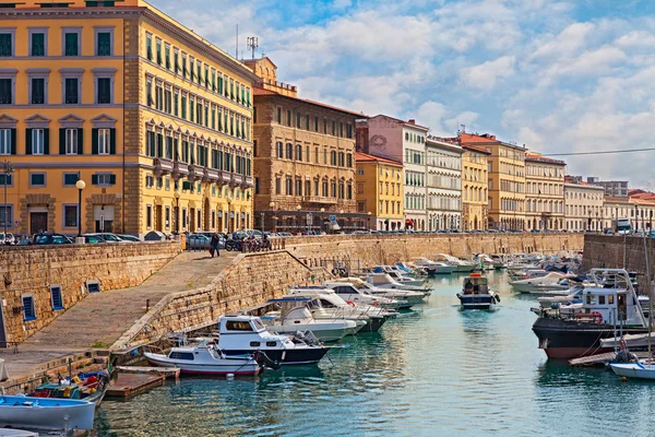 Leghorn Toscane Italië Schilderachtig Stadsgezicht Van Het Kanaal Met Boten — Stockfoto