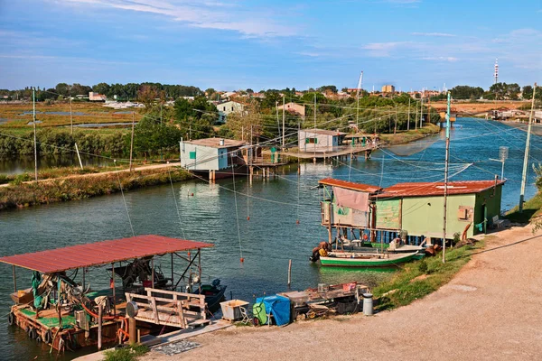 Comacchio Ferrara Emilia Romagna Italy Landscape Wetland Fishing Huts Net — Stock Photo, Image