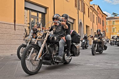 bikers riding American motorbike Harley Davidson during the motorcycle rally 