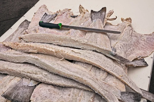 Bacalhau Salgado Seco Filetes Peixe Conservados Sal — Fotografia de Stock