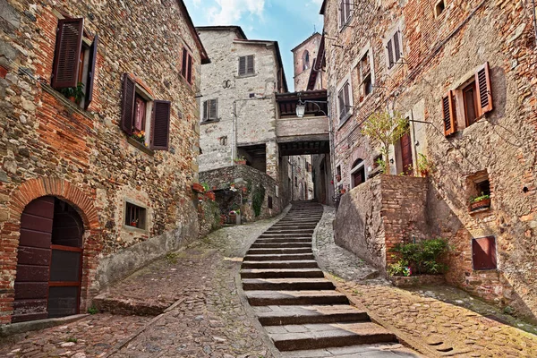 Anghiari Arezzo Toscana Itália Pitoresco Beco Estreito Com Escadaria Aldeia — Fotografia de Stock