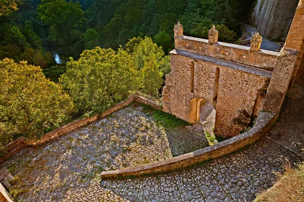 Sorano Grosseto Toscana Itália Vista Caminho Velha Escadaria Que Leva — Fotografia de Stock