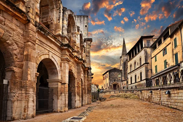 Arles Francia Antigua Arena Romana Anfiteatro Del Siglo Uno Los — Foto de Stock