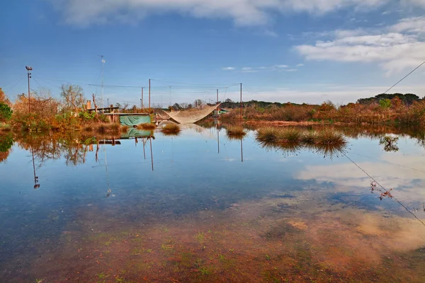 Rávena Emilia Romaña Italia Paisaje Del Humedal Con Cabaña Pesca —  Fotos de Stock