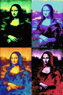 Mona Lisa of Leonardo da Vinci painting in pop art style Andy Warhol inspired clipart