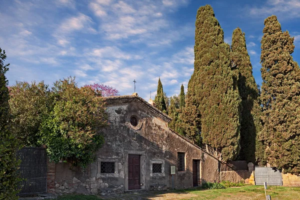 Bolgheri Livorno トスカーナ州 イタリア ジョーズ カルドゥッチの詩で有名な村のサンタントニオの古代教会 — ストック写真