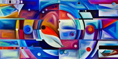 Arka plan renkli şekil parçaları modern sanatın konuda oluşur