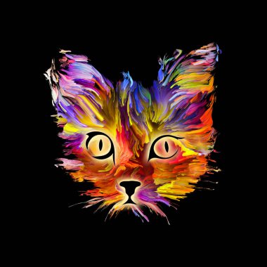 Sevimli kedicik boyama tebrik kartları, afiş, hediyeler bebek sanat için parlak renkler. Evde beslenen hayvan boyama serisi.