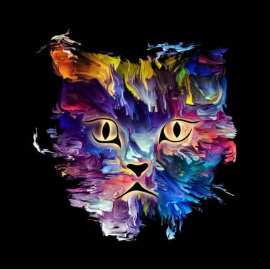 Sevimli kedi için tebrik kartları, Banner, dijital yağlı boya ile resim sanat hediyeler evlat. Evde beslenen hayvan boyama serisi.