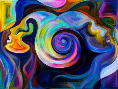 Colors of Unity serisi. Aşk, tutku, romantik çekim ve birlik konularındaki renkli ve gerçeküstü insan profillerinin arkaplan kompozisyonu