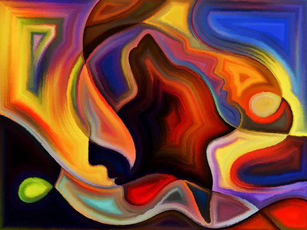 Красочный Окрашенный Дизайн Человеческих Голов Напоминающий Витраж — стоковое фото