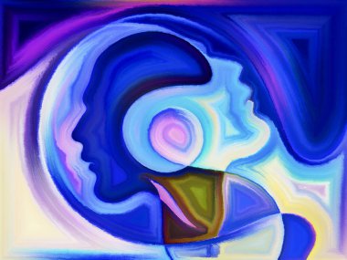 İnsan kafalarının renkli tasarımı boyalı cam desenleri anımsatıyor..