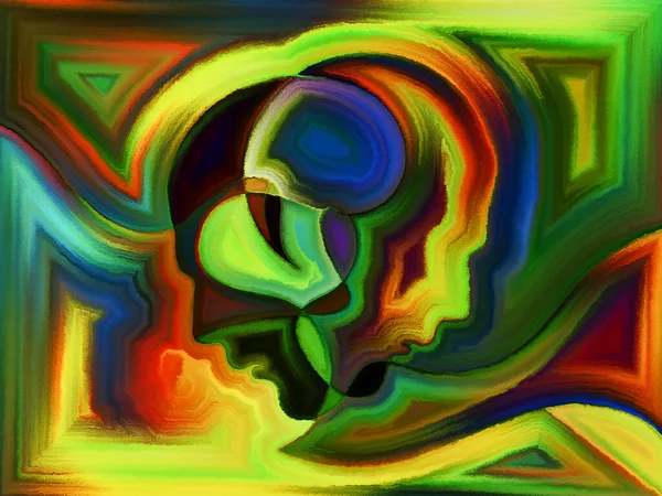 Projeto Pintado Vibrante Cabeças Humanas Sobre Tema Relação Humana — Fotografia de Stock