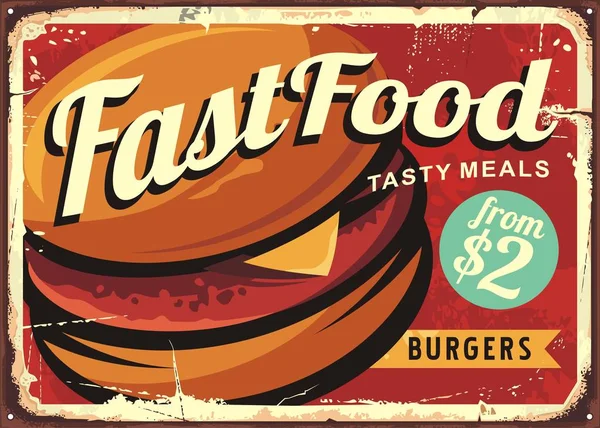 Burger Retro Zeichen Dekoration Für Fast Food Restaurant — Stockvektor