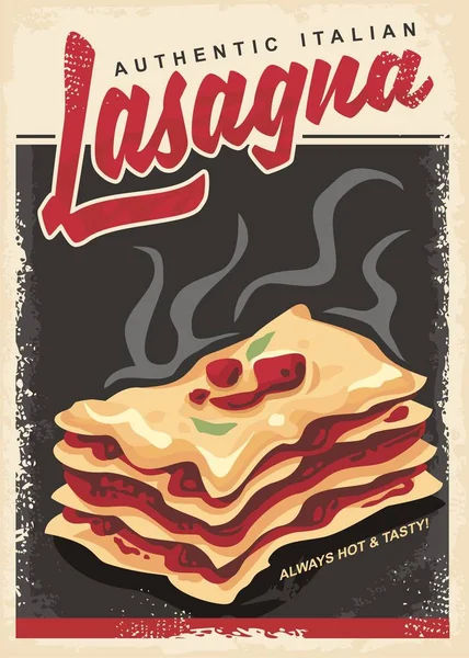 Lasaña Plantilla Diseño Póster Promocional Retro Auténtico Menú Comida Italiana — Archivo Imágenes Vectoriales