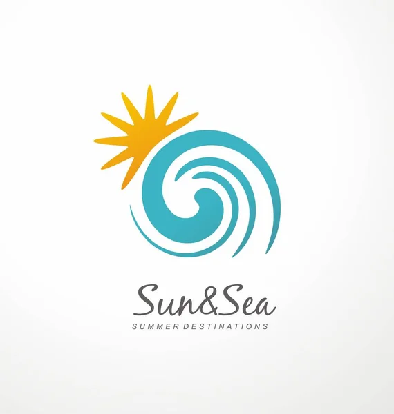 Sun Mar Conceito Design Logotipo Artístico Para Agência Viagens Destinos — Vetor de Stock