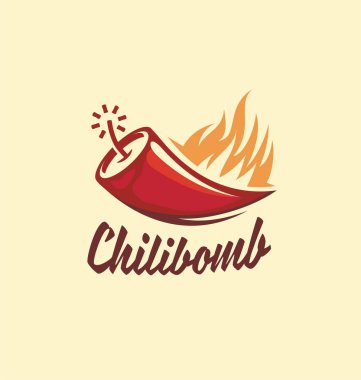 Chili bomba yaratıcı sembolü kavramı Ekstra acılı chili sos için. Logo tasarım fikri için Meksika restoranı. Gıda vektör çizim.