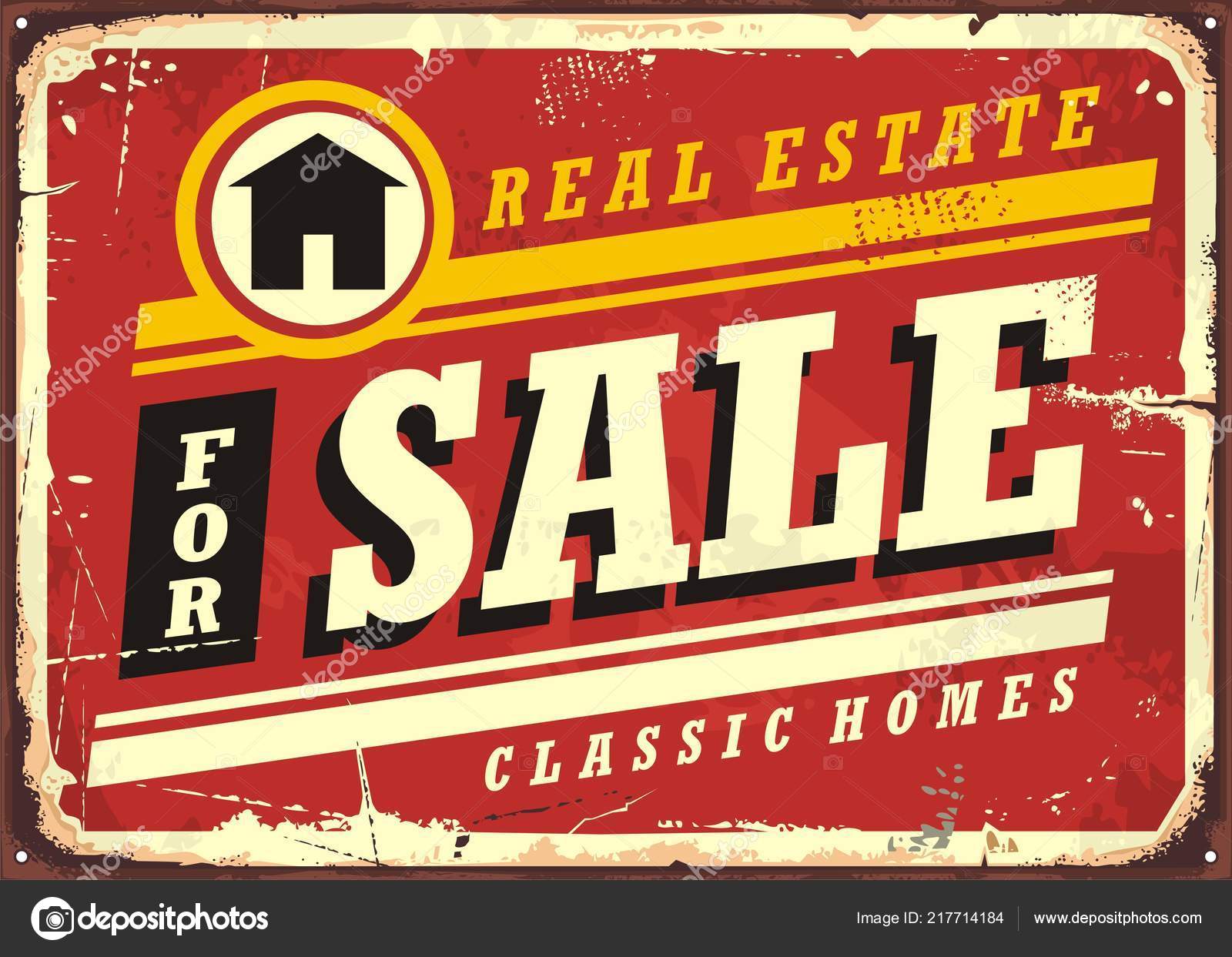 real estate sale retro tin sign design layout homes buildings