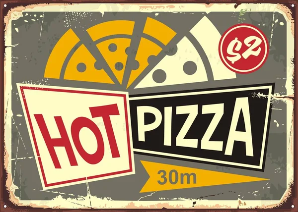 あつあつのピザと古いファッション スタイル タイポグラフィとレトロなピッツェリア記号 イタリア料理のレストランのポスター デザイン 食べ物のグラフィック — ストックベクタ