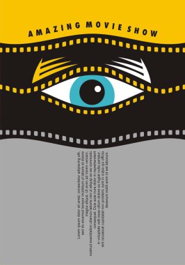 Harika film gösteri poster tasarım fikri salladı film şeridi grafik arayan insan gözü ile. Sinema vektör el ilanı minimalizm kavramı.