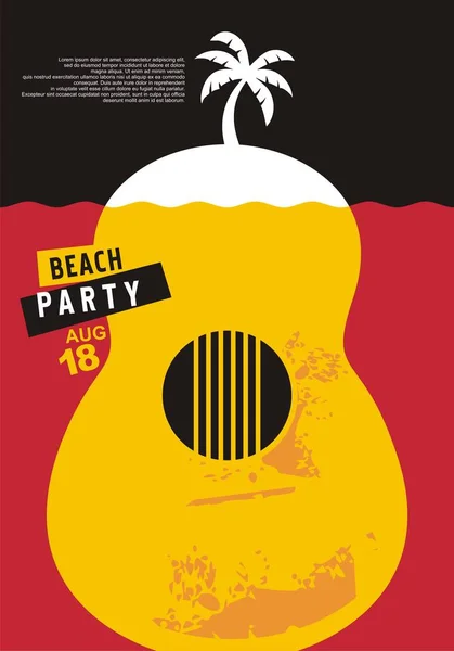 Beach Party Projekt Zaproszenia Palm Tree Akustyczna Gitara Morzu Koncepcja — Wektor stockowy