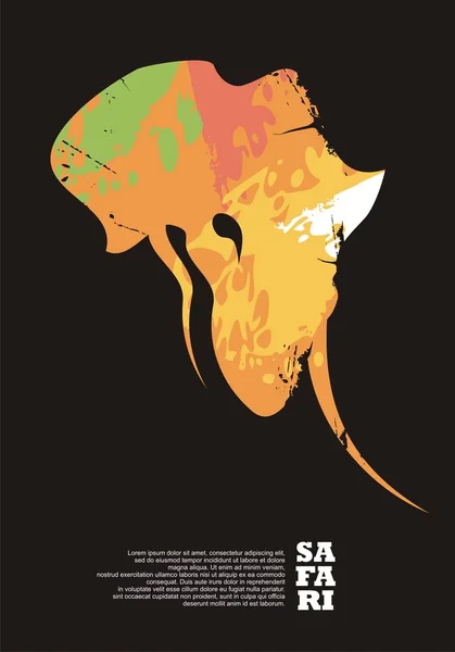 Design Poster Viaggio Safari Con Testa Elefante Forma Africa Continente — Vettoriale Stock