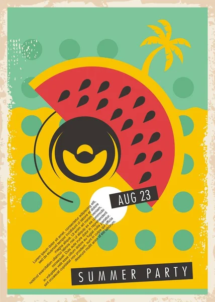 Summer Party Plakat Retro Design Głośny Głośnik Palm Arbuz Plaży — Wektor stockowy