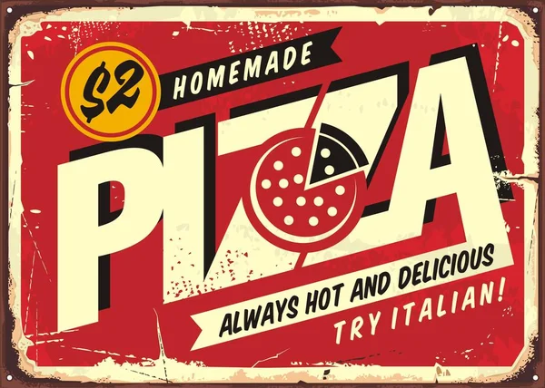 Домашняя Вкусная Пицца Винтажная Вывеска Ресторана Пиццерии Креативный Типографский Дизайн — стоковый вектор