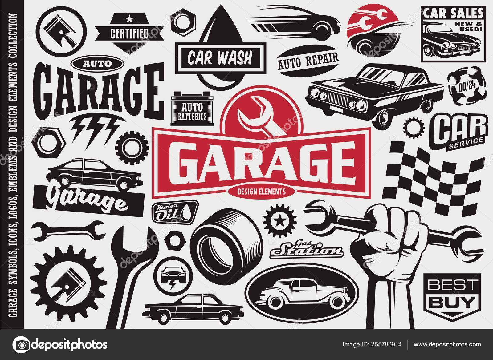 Auto Etiketten Schilder Embleme Logos Und Aufkleber Sammlung Garage  Autoservice Stock-Vektorgrafik von ©lukeruk 179439772