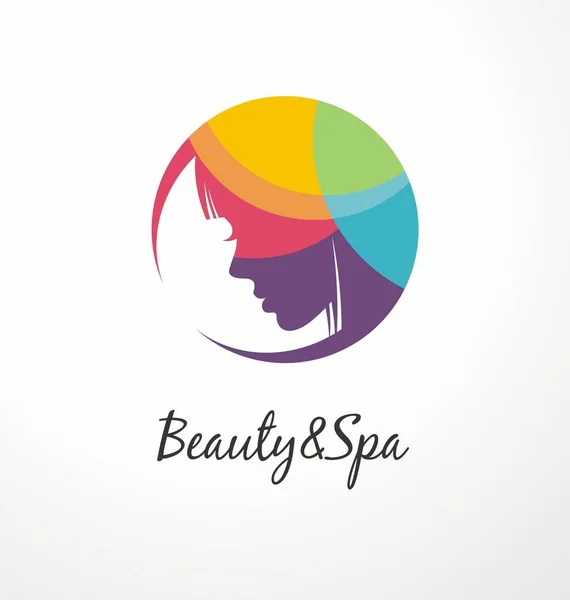 Modelo Design Logotipo Colorido Beleza Spa Com Retrato Mulher Jovem —  Vetores de Stock