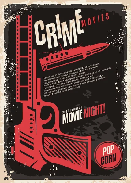 Suç Filmleri Muhteşem Film Gecesi Retro Poster Tasarımı Tabancası Koyu — Stok Vektör