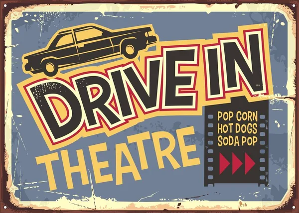 Drive Theater Vintage Sign Design Affiche Rétro Cinéma Plein Air — Image vectorielle