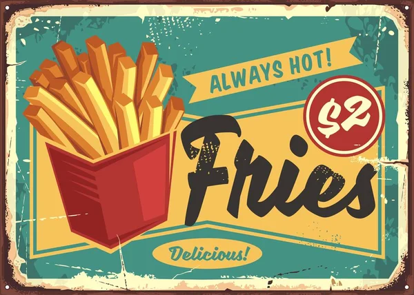 Kırmızı Kutuda Patates Kızartması Vintage Fast Food Işareti Sokak Gıda — Stok Vektör