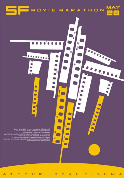 Sf映画映画祭のコンセプトポスターデザイン フィルムストリップから作られた宇宙船 プロモーションシネマチラシ — ストックベクタ