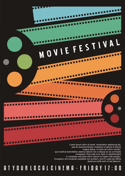 Film Festival Poster Design Bioscoop Flyer Met Kleurrijke Film Strips — Stockvector