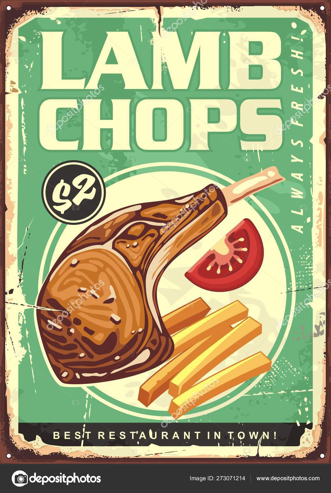Restaurant Menu Sign Grilled Lamb Loin Chops French Fries Fresh Vector Image By C Lukeruk Vector Stock