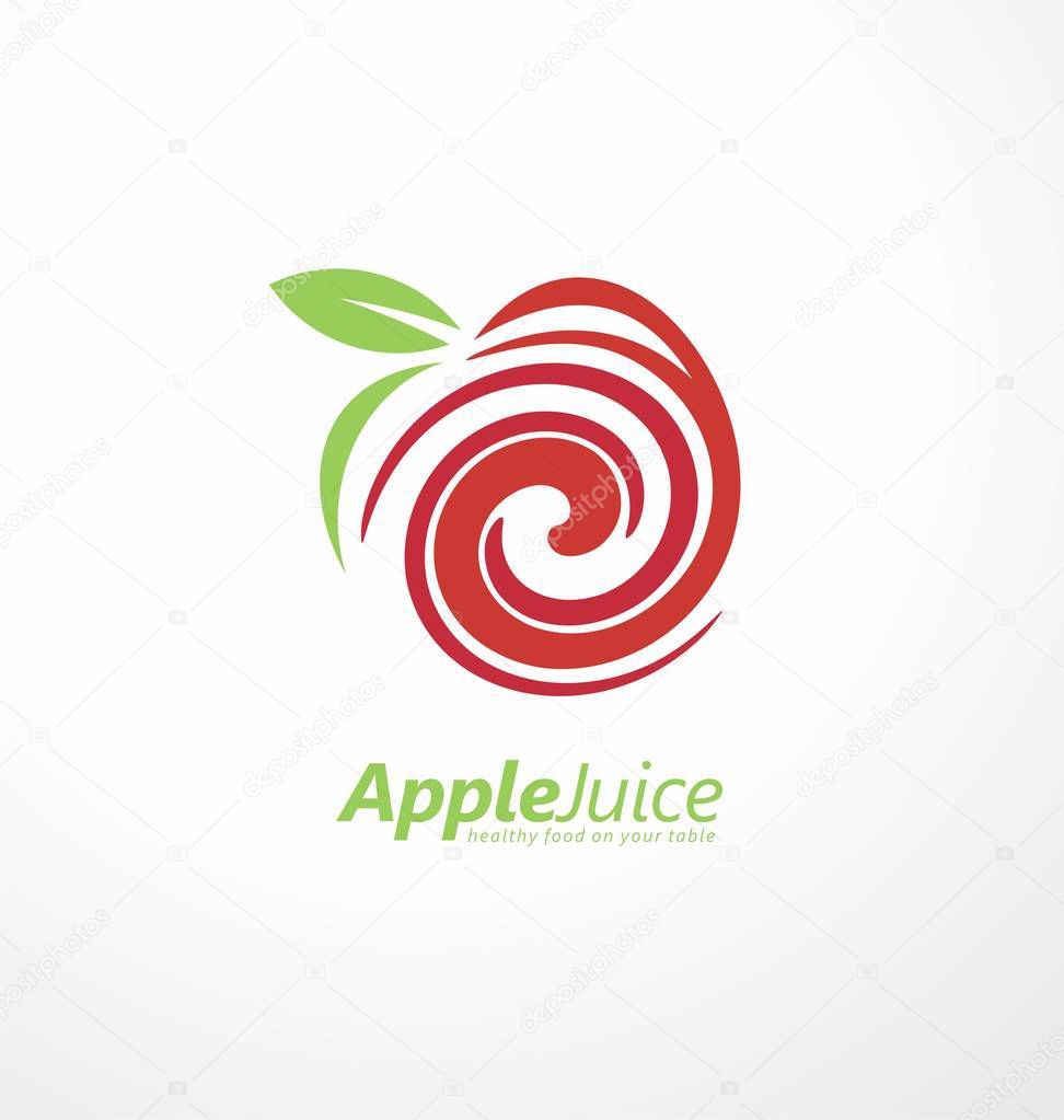 Apple juice logo design concept with apple fruit and juice liquid swirl in negative space. Creative symbol idea for food and drinks theme. Vector illustration